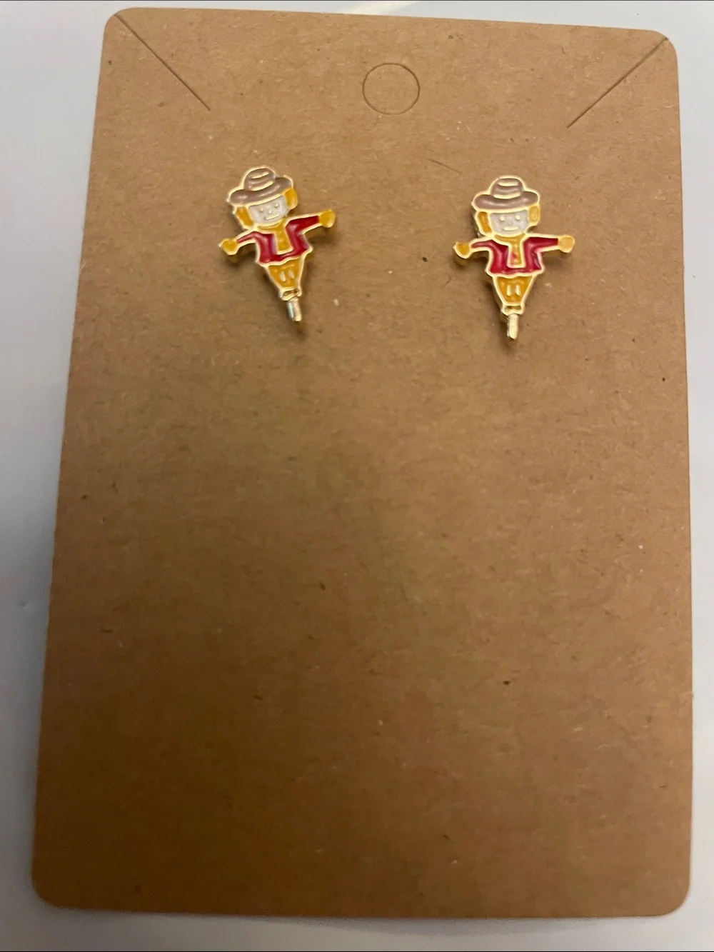Kids Scarecrow Enamel Stud Earrings in Red and Yellow